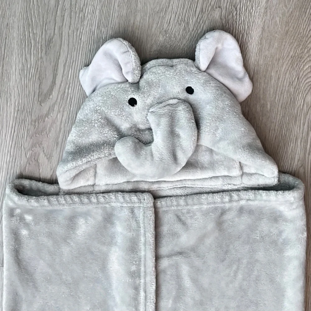Hudson Baby Toddler Bath Essential Plush Hooded Elephant Towel, Gray 28X40